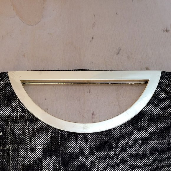 Style and Co Evening Bag Flat Black Gold Magnetic Close Handles 13 x 10.5 Inches - Picture 4 of 8